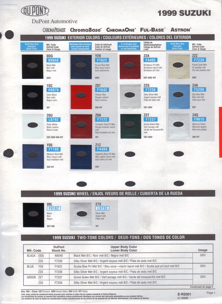 1999 Suzuki Paint Charts DuPont 1